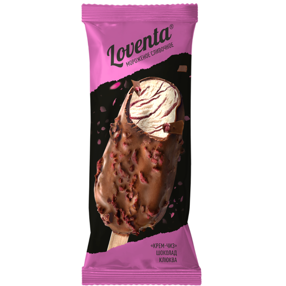 "LOVENTA" мороженое сливочное «Крем-чиз» с кусочками клюквы